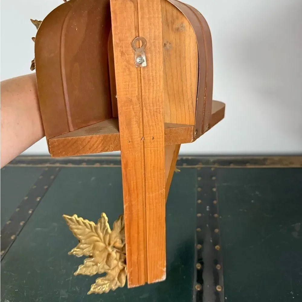 Vintage Copper & Gold Tone & Wood Mailbox Fall Autumn Hanging 14 Inch Wall Decor